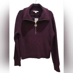 Michael Kors Logo Jacquard Quarter Zip Sweater, NWT, Large